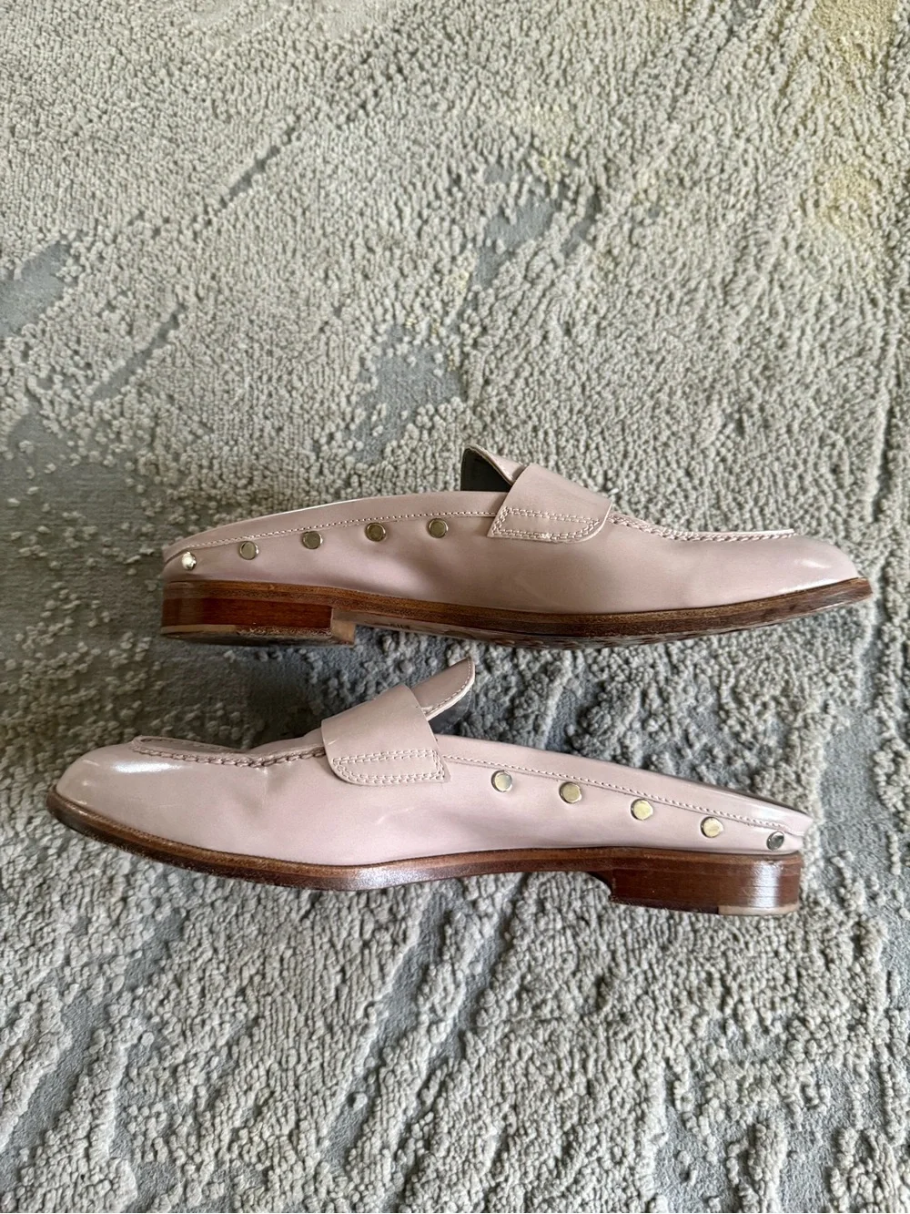 AGL Blush Pink Leather Penny Loafers stud detailing slip on mules 39.5 / 9.5